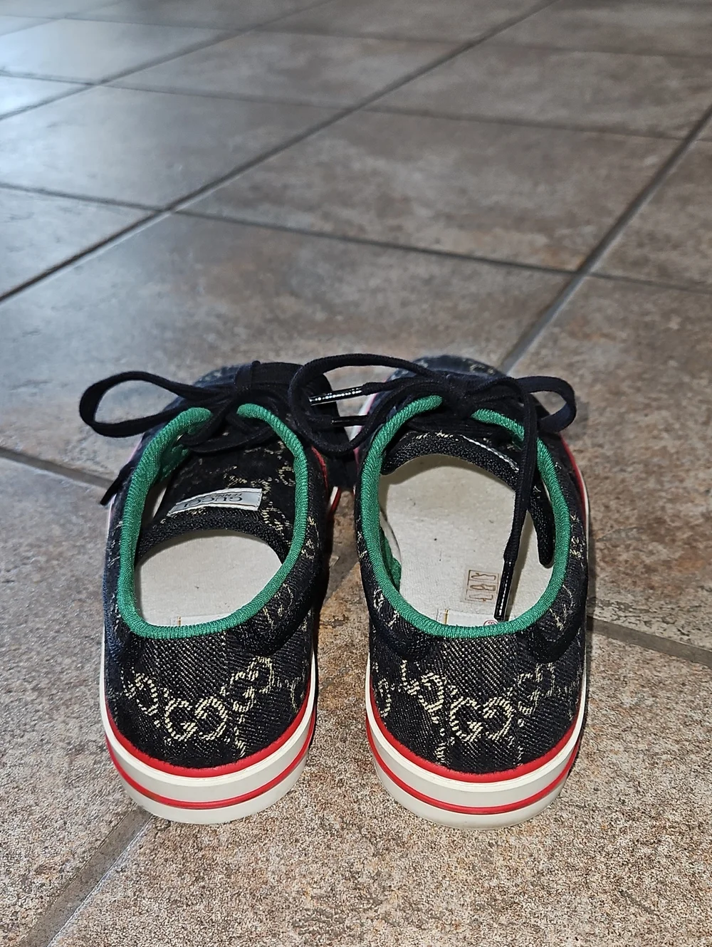 GUCCI Mens Tennis 1977 Black GG Denim Stripe Low-Top Sneaker